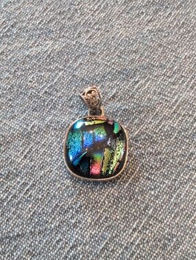 Iridescent Dichroic Glass And Sterling Pendant - Multicolor